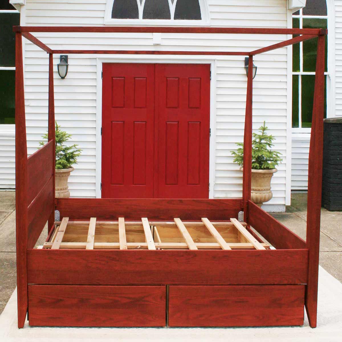 natural canopy bed with headboard and 4 drawers box spring base