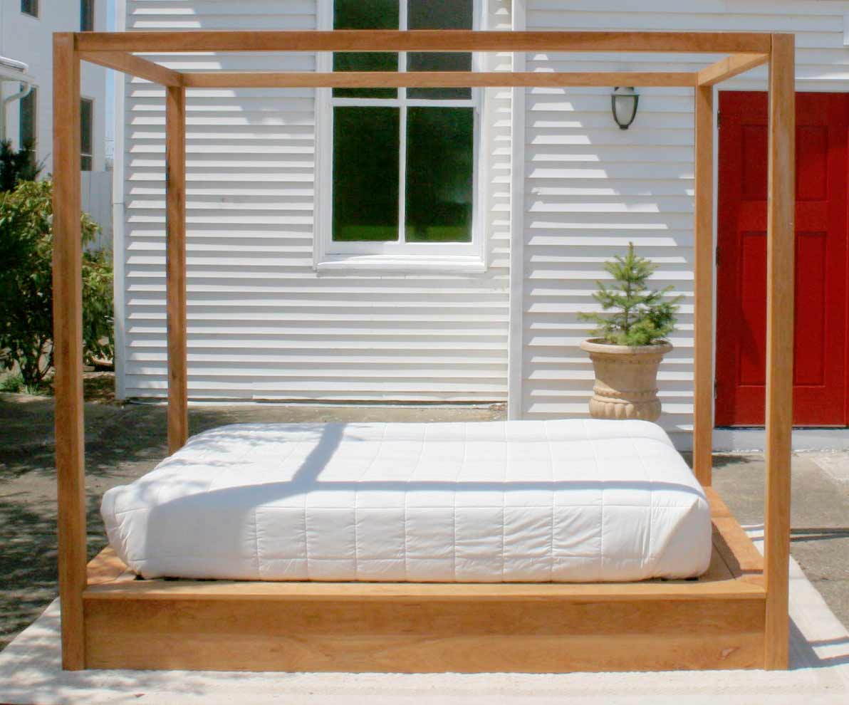 canopy bed with wide platform low platform large rail canopy and side equal post width side view