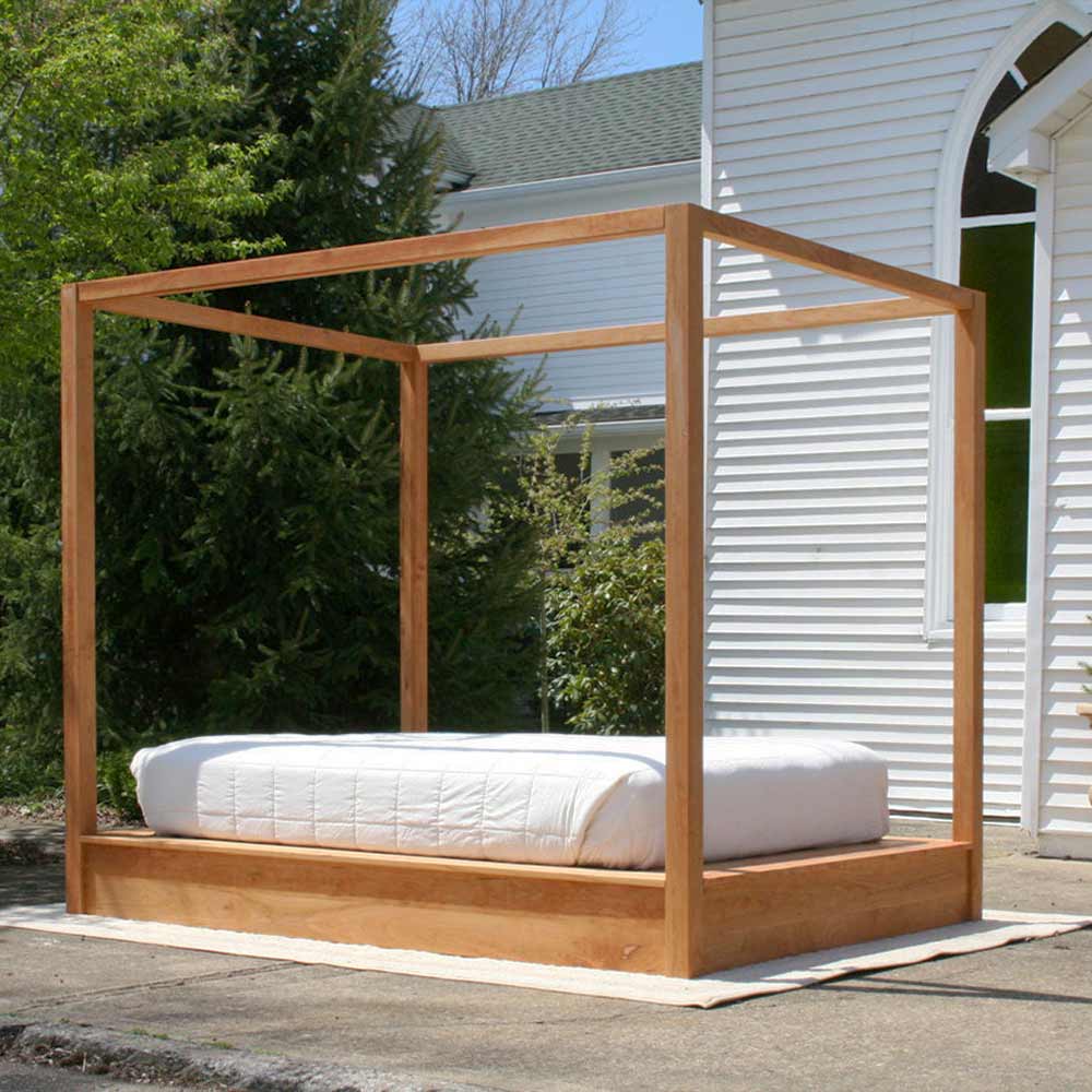 angled view canopy bed with wide platform low platform large rail canopy and side equal post width