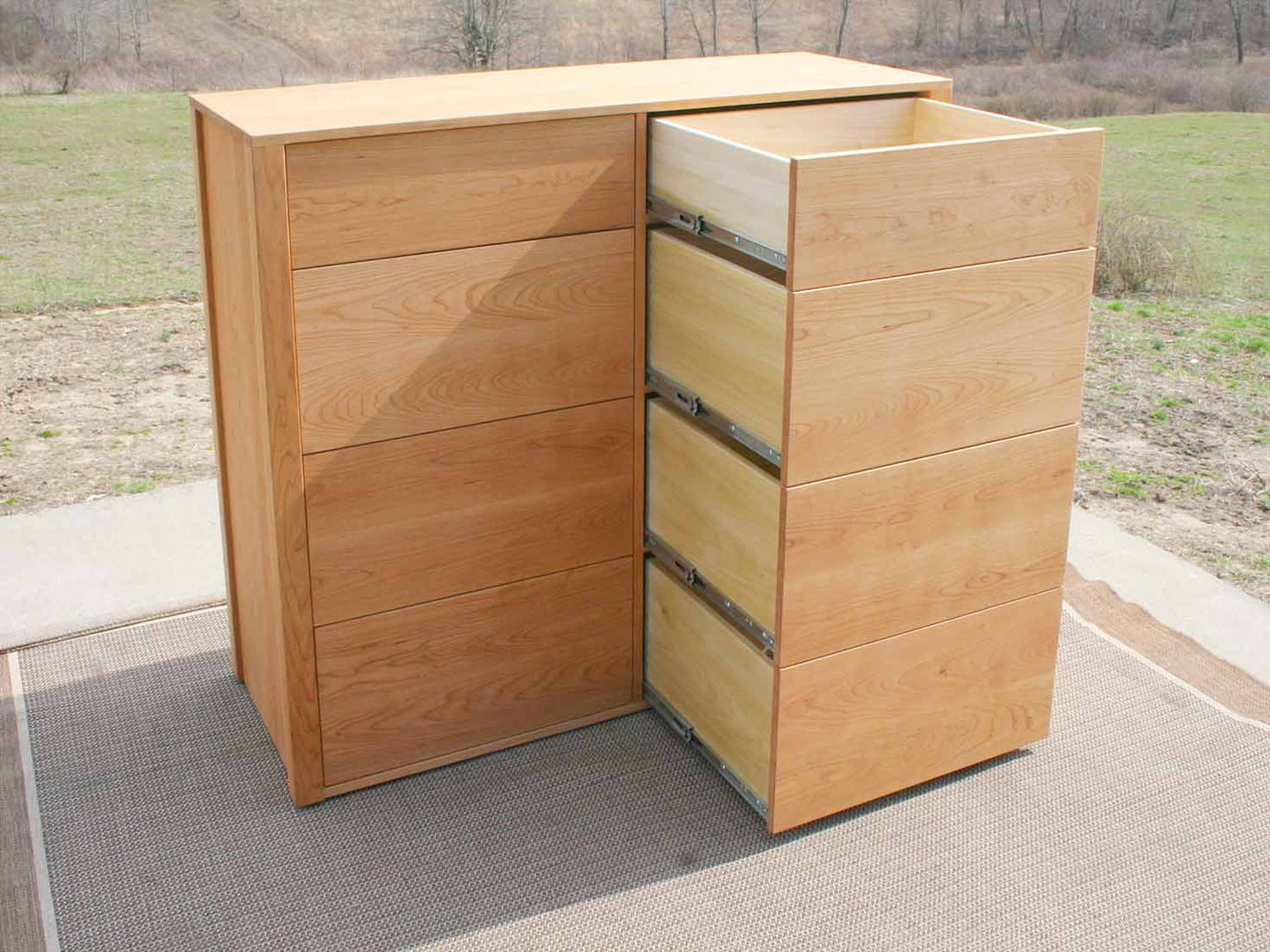 8 drawer cherry wood dresser drawers open top angled view