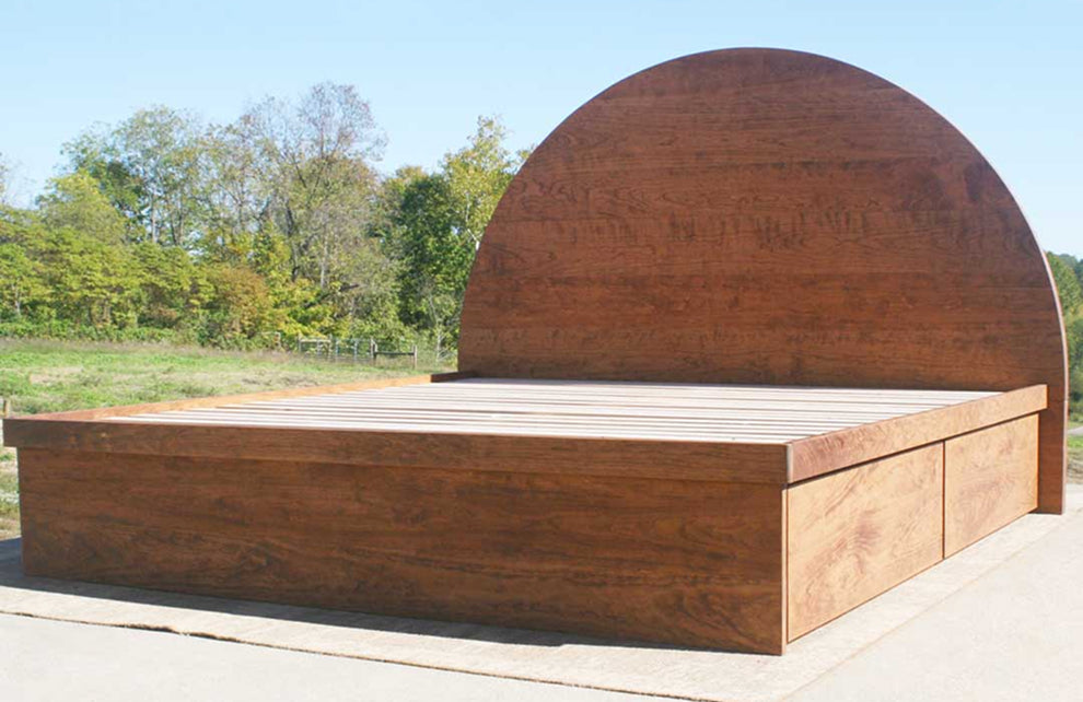 hardwood bed with round headboard natural
