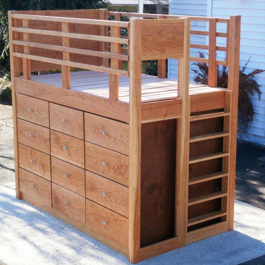 Loft storage bed with 12 drawers LdLnV01
