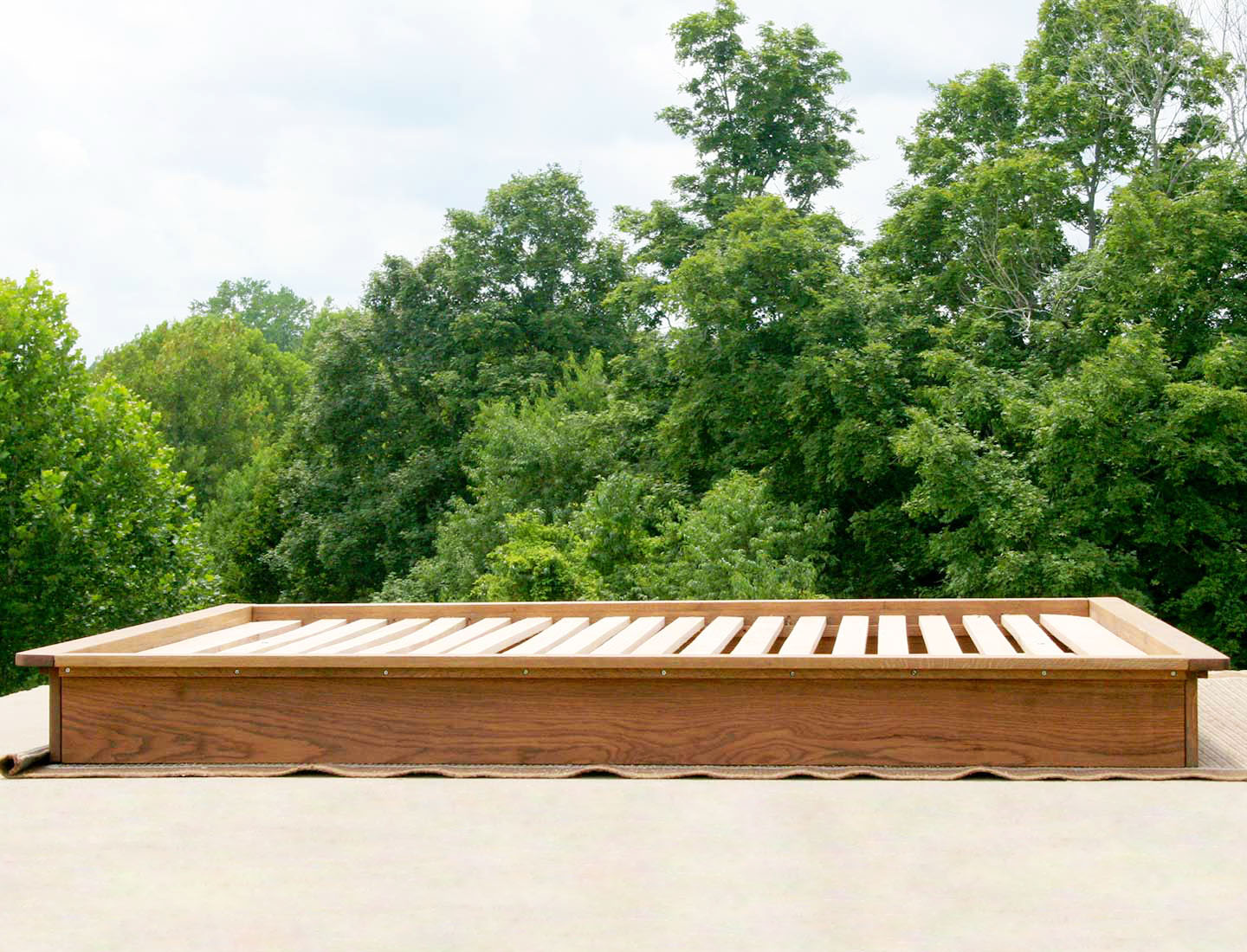 hardwood Low Platform Bed or Tatami with side trim side view