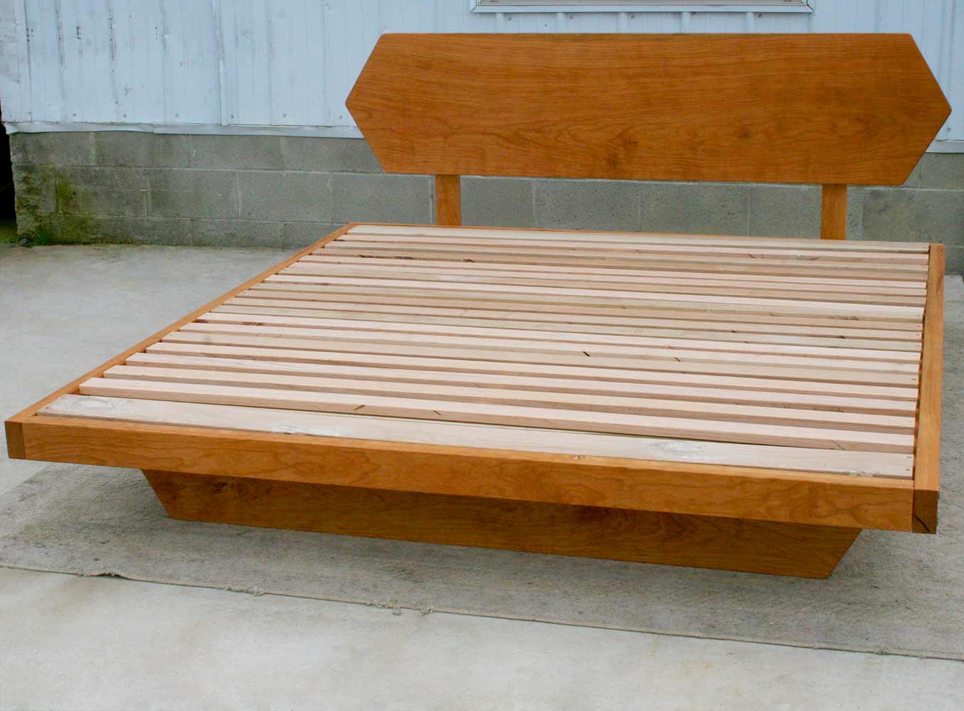 Low Platform Bed with headboard and angled base frame top view