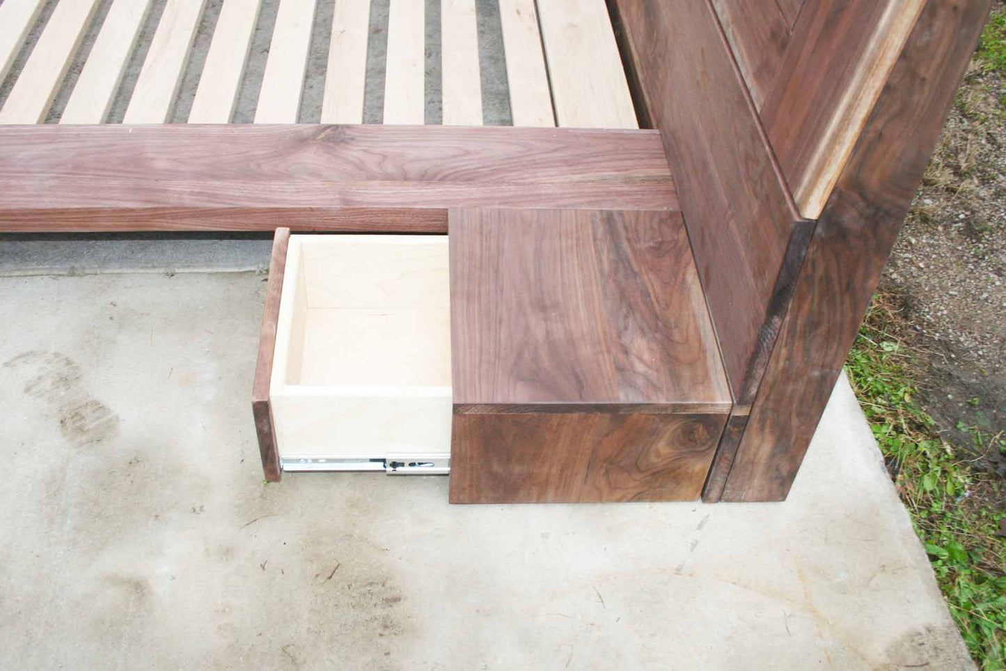 platform bed with side tables side view