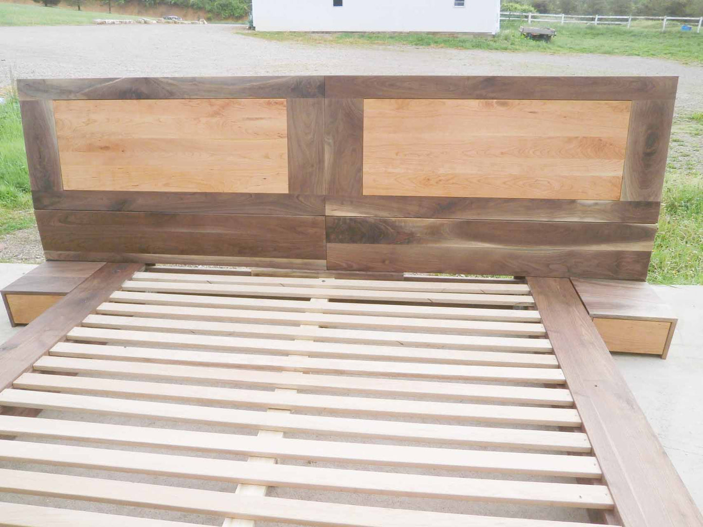 platform bed with side tables top down view