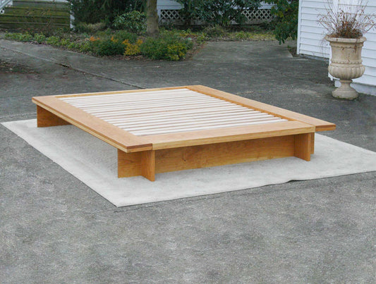 Low Platform Bed with wide platform and optional side tables front view
