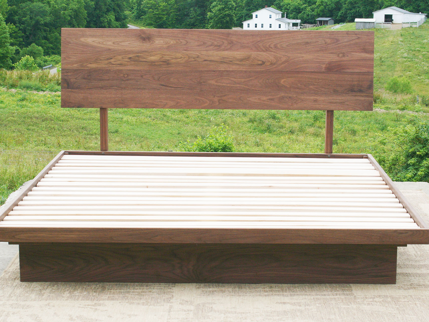 walnut platform bed front view with headboard