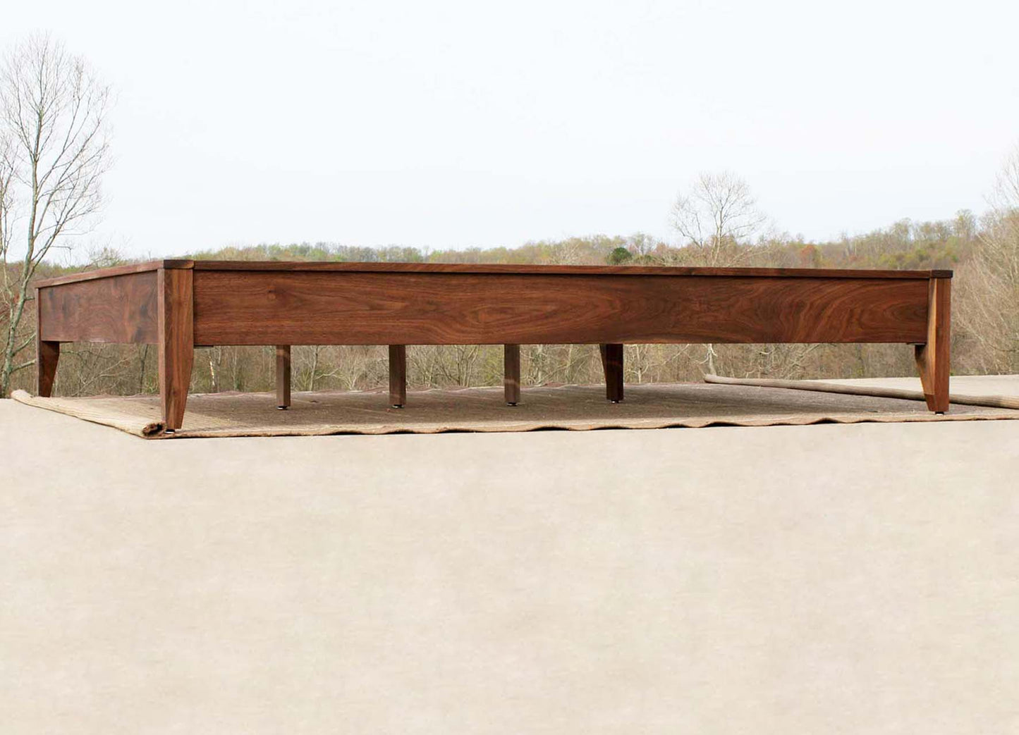 side view Low Platform Bed with tapered corner posts