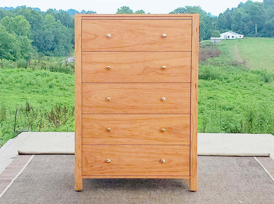 Tall dresser with corner posts and 5 inset drawers
