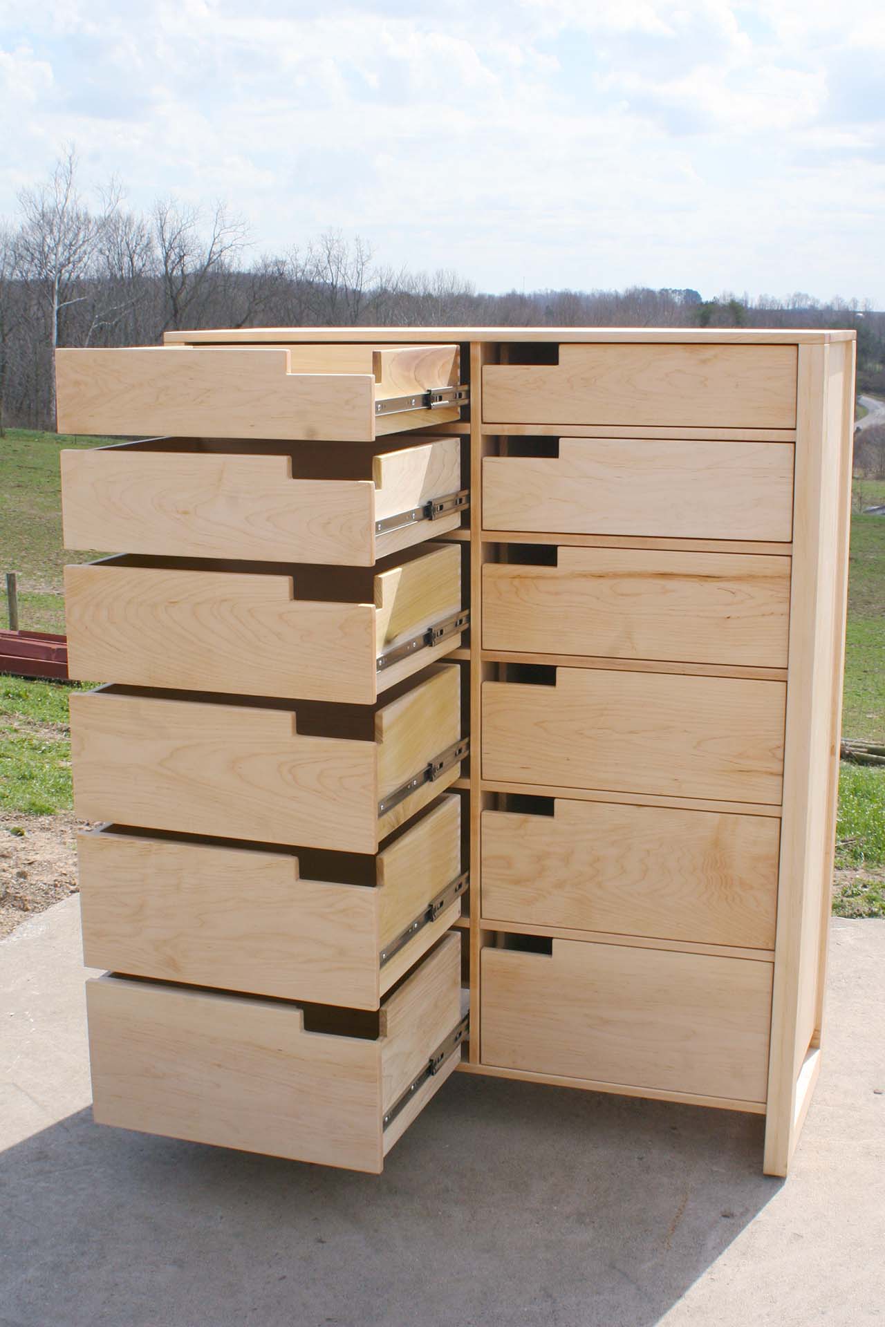 hardwood dresser with cut out drawers