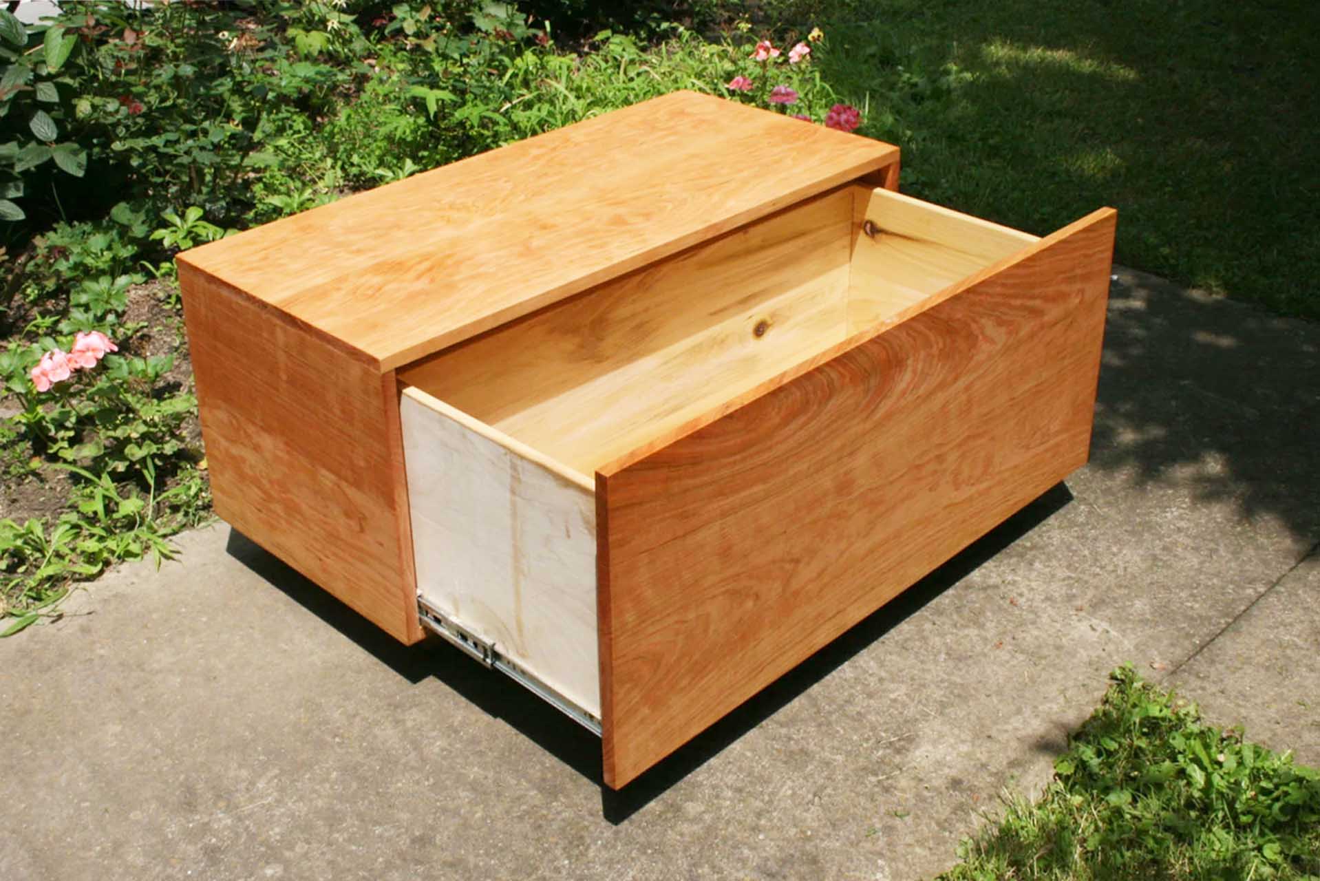 side table with one drawer open