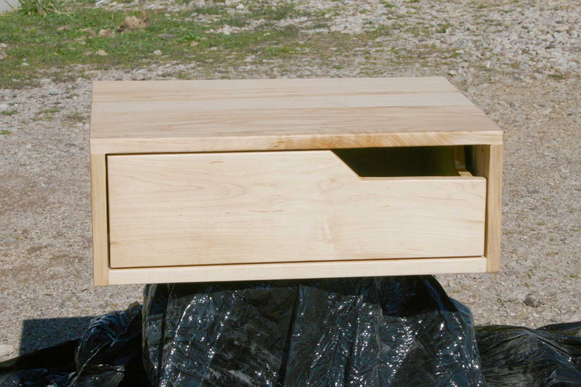 maple nightstand with cut out drawer pull
