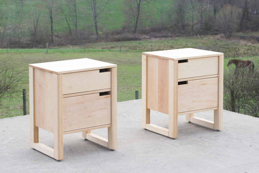 mid century modern nightstands with 2 inset drawers side view