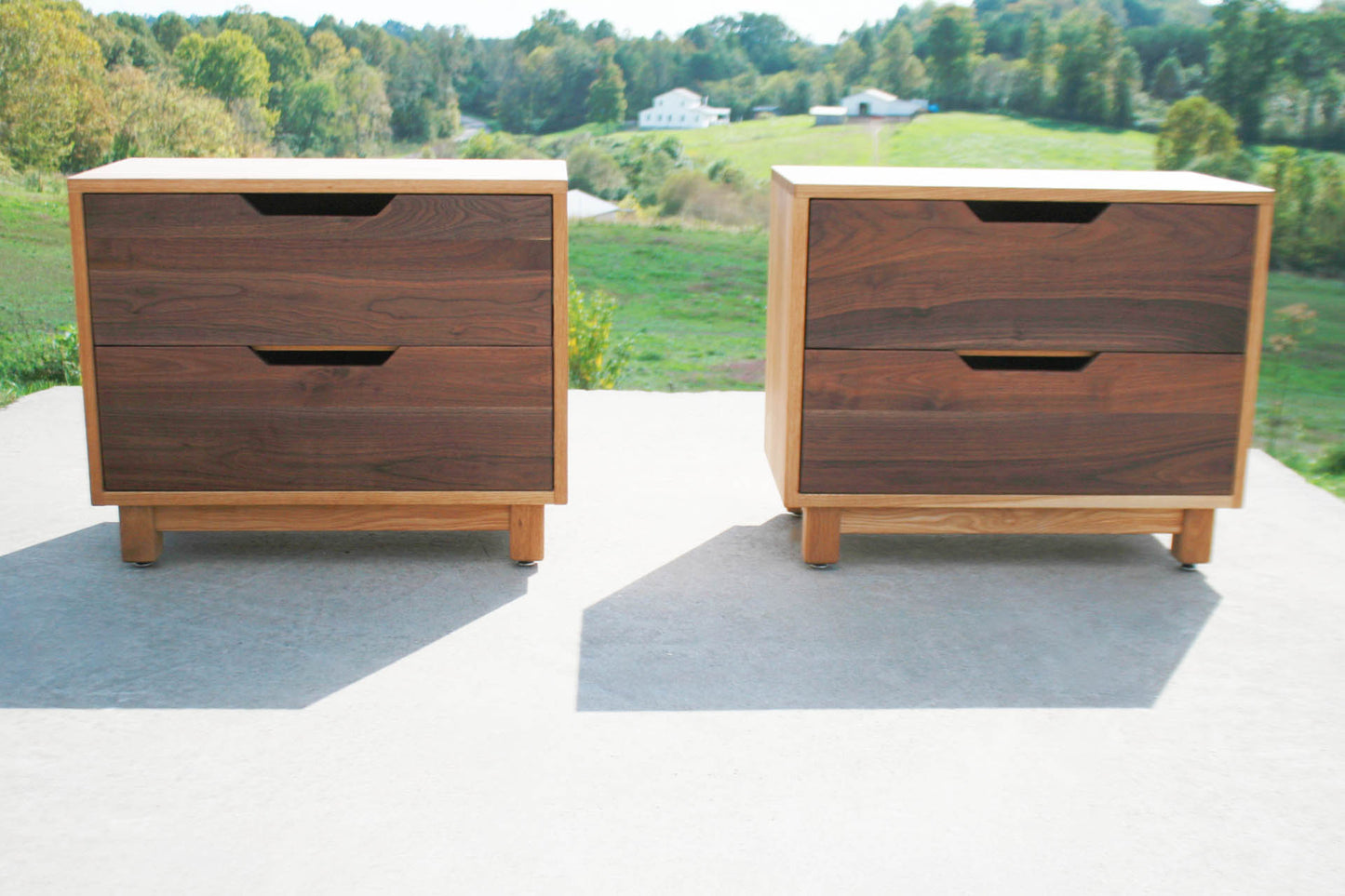 2 drawer nightstand hardwood front view