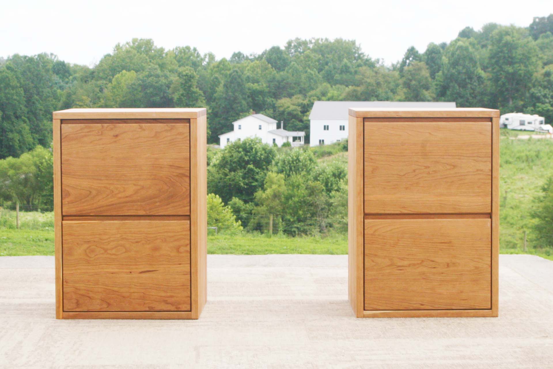 front view natural 2 drawer nightstand hardwood