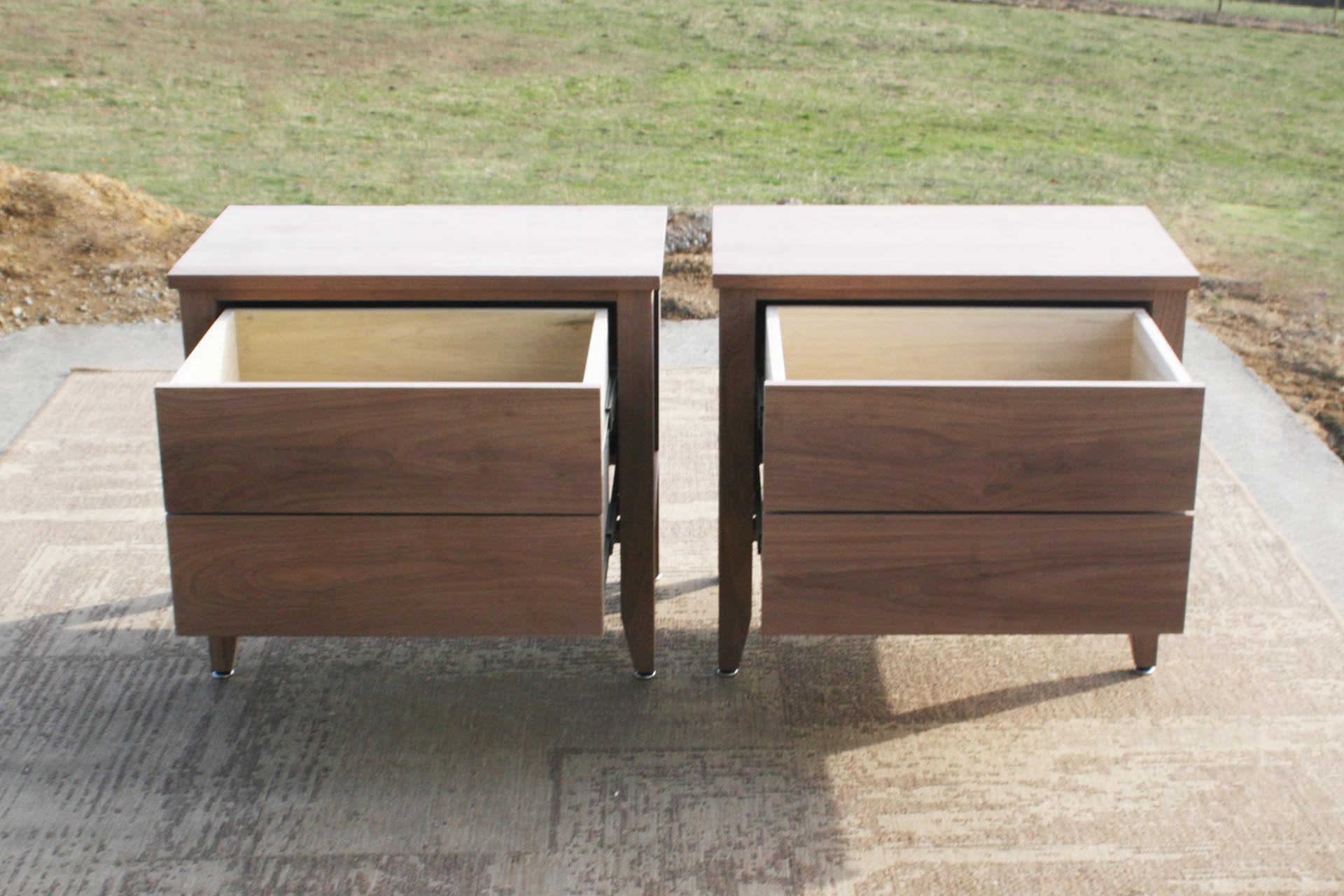 walnut 2 drawer that are open nightstand