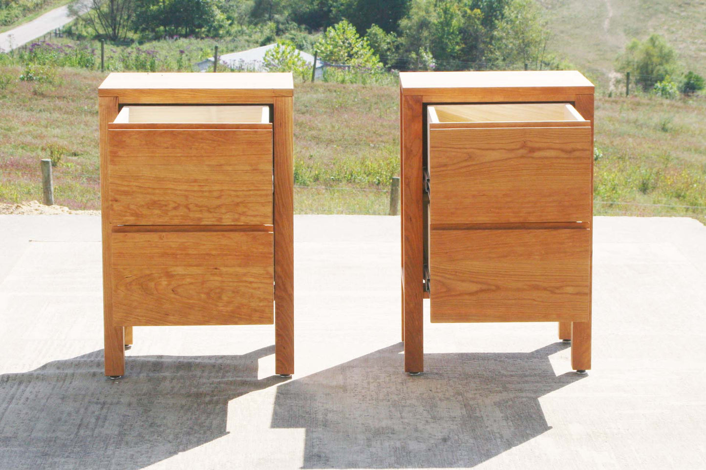 drawers open natural Two drawer nightstand with straight legs