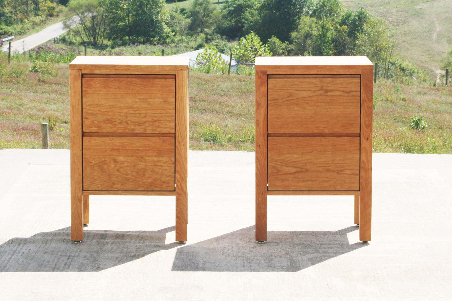 natural Two drawer nightstand with straight legs