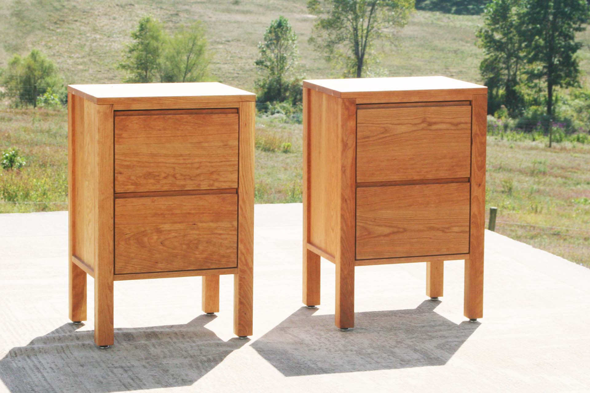 solid natural Two drawer nightstand with straight legs