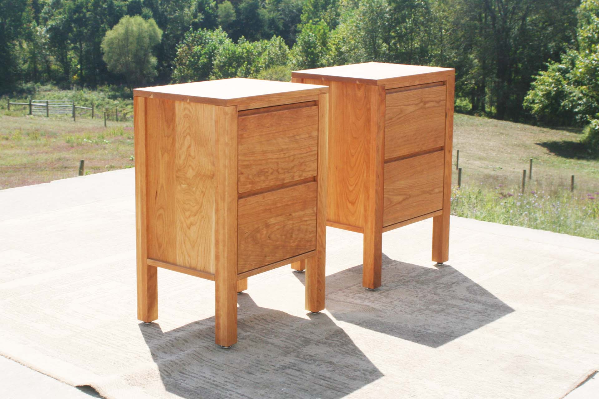 angled view natural Two drawer nightstand with straight legs