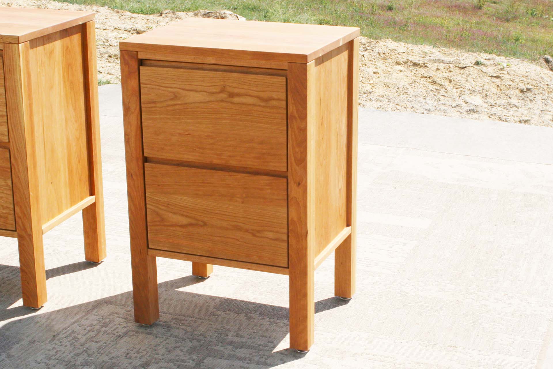 close up natural Two drawer nightstand with straight legs