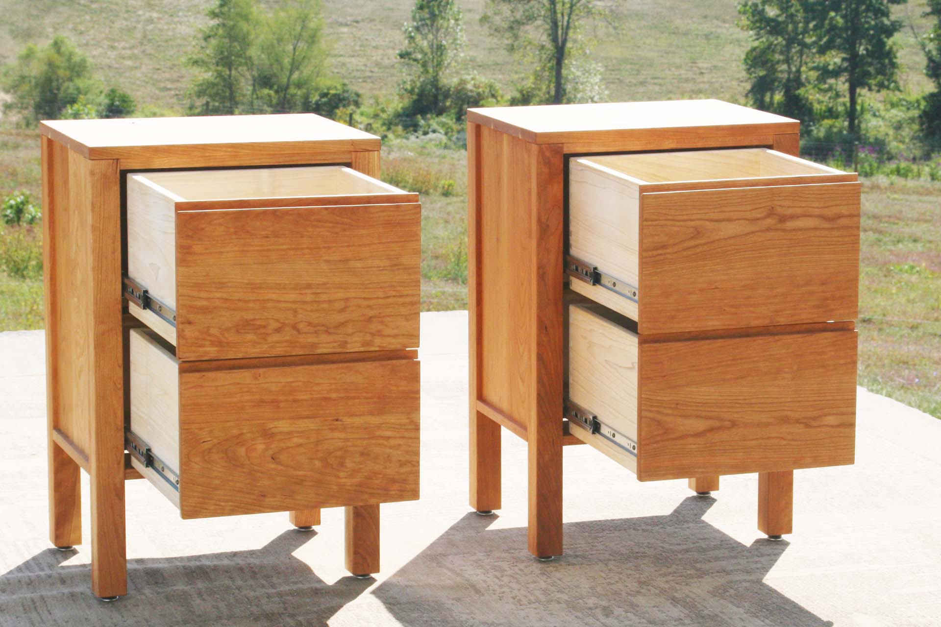 drawers open solid natural Two drawer nightstand with straight legs