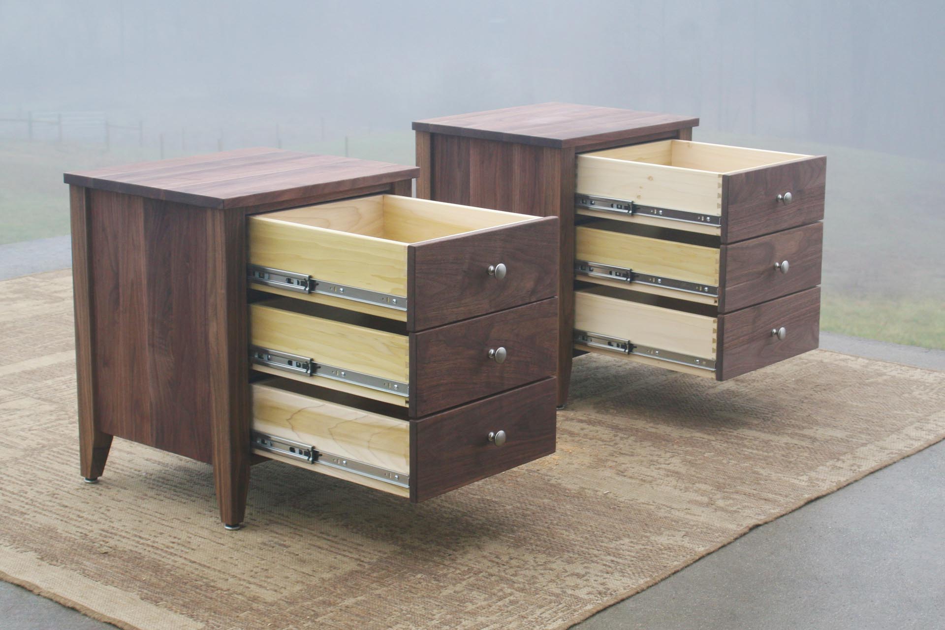 3 drawer nightstand with inset drawers angled view