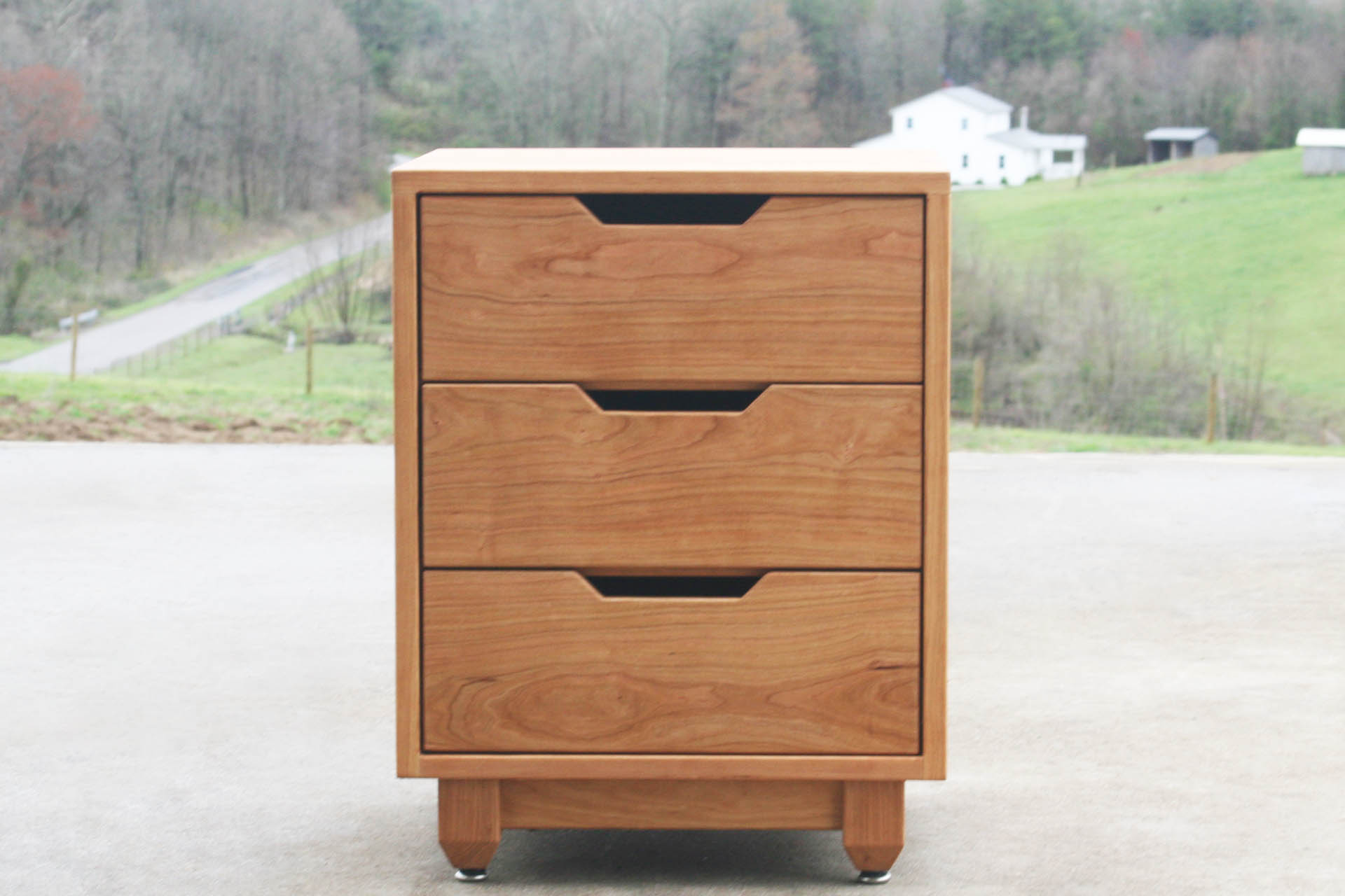 front view Three drawer nightstand