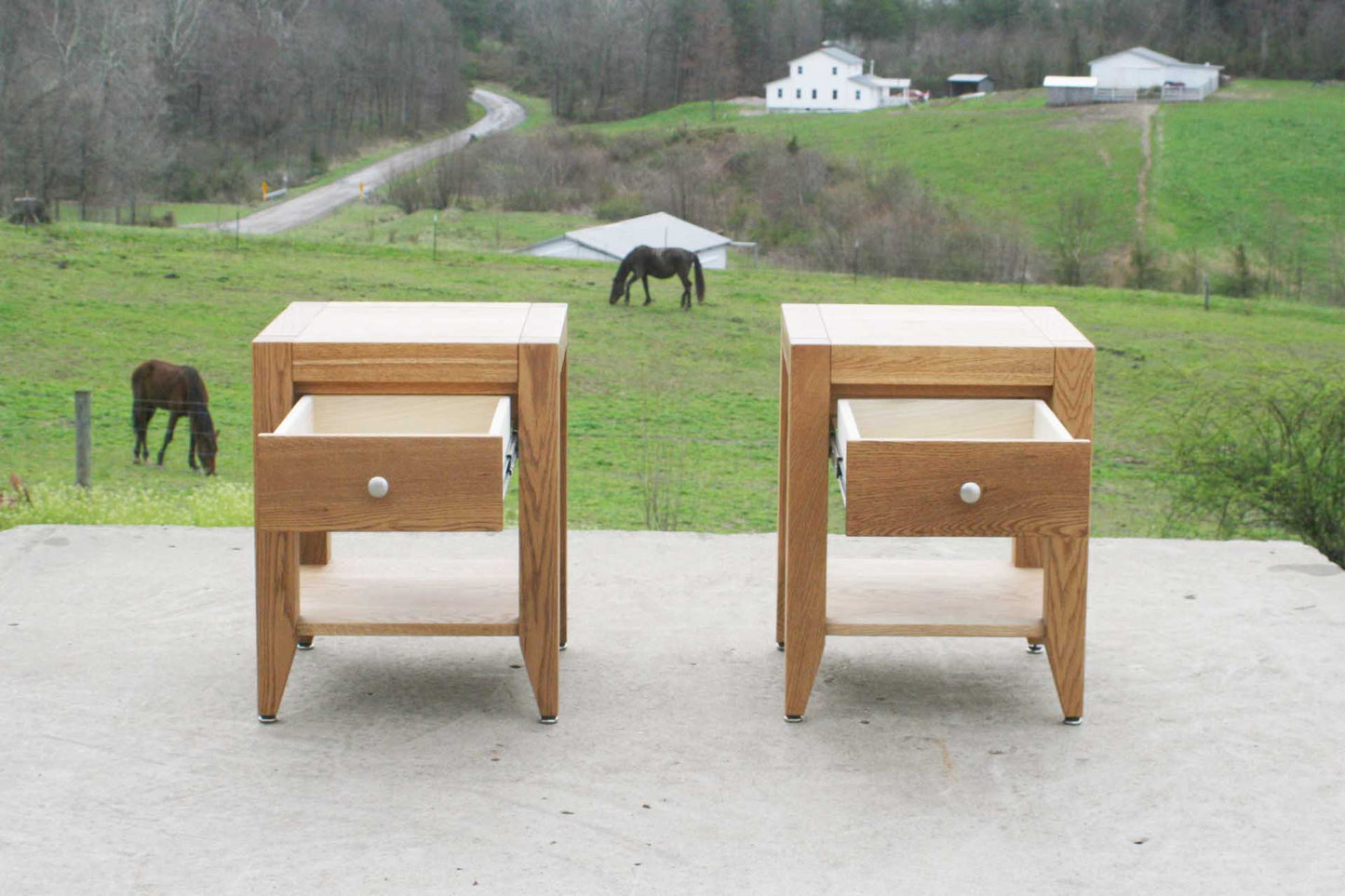 drawers open front Bedside Table with 1 inset drawer and 1 shelf