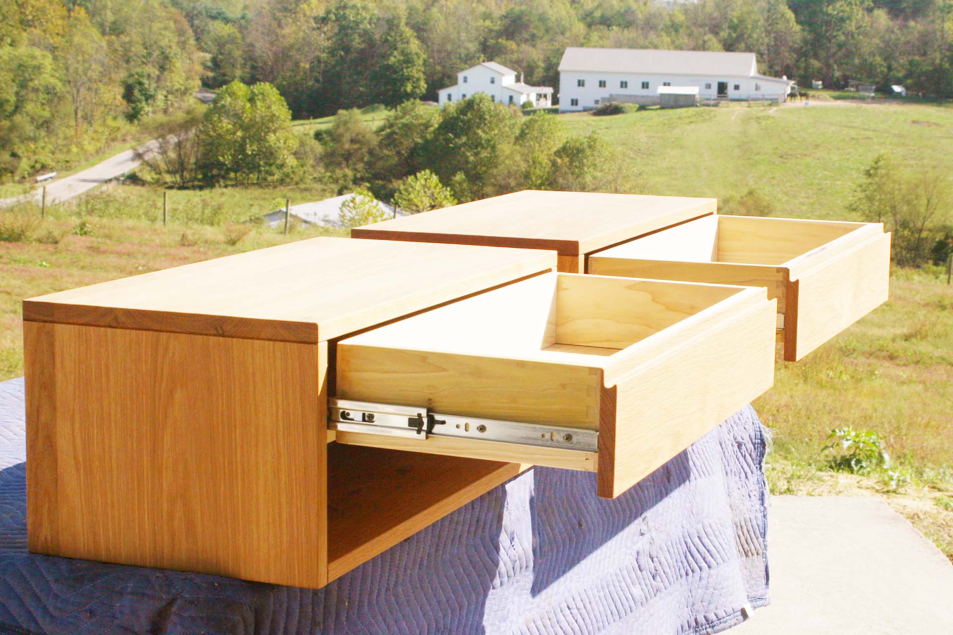 drawers open natural Hanging side table