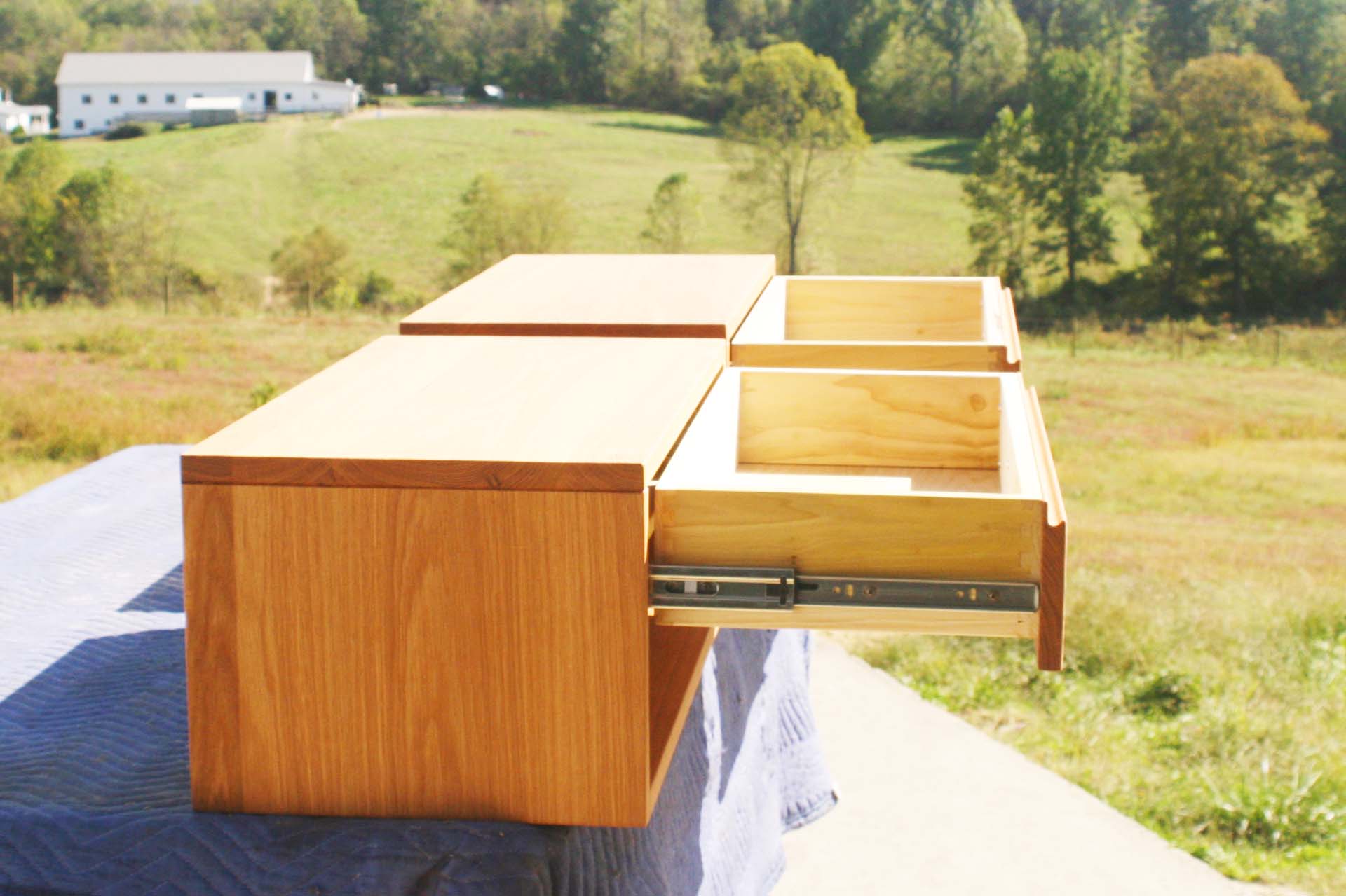 side view drawers open natural Hanging side table