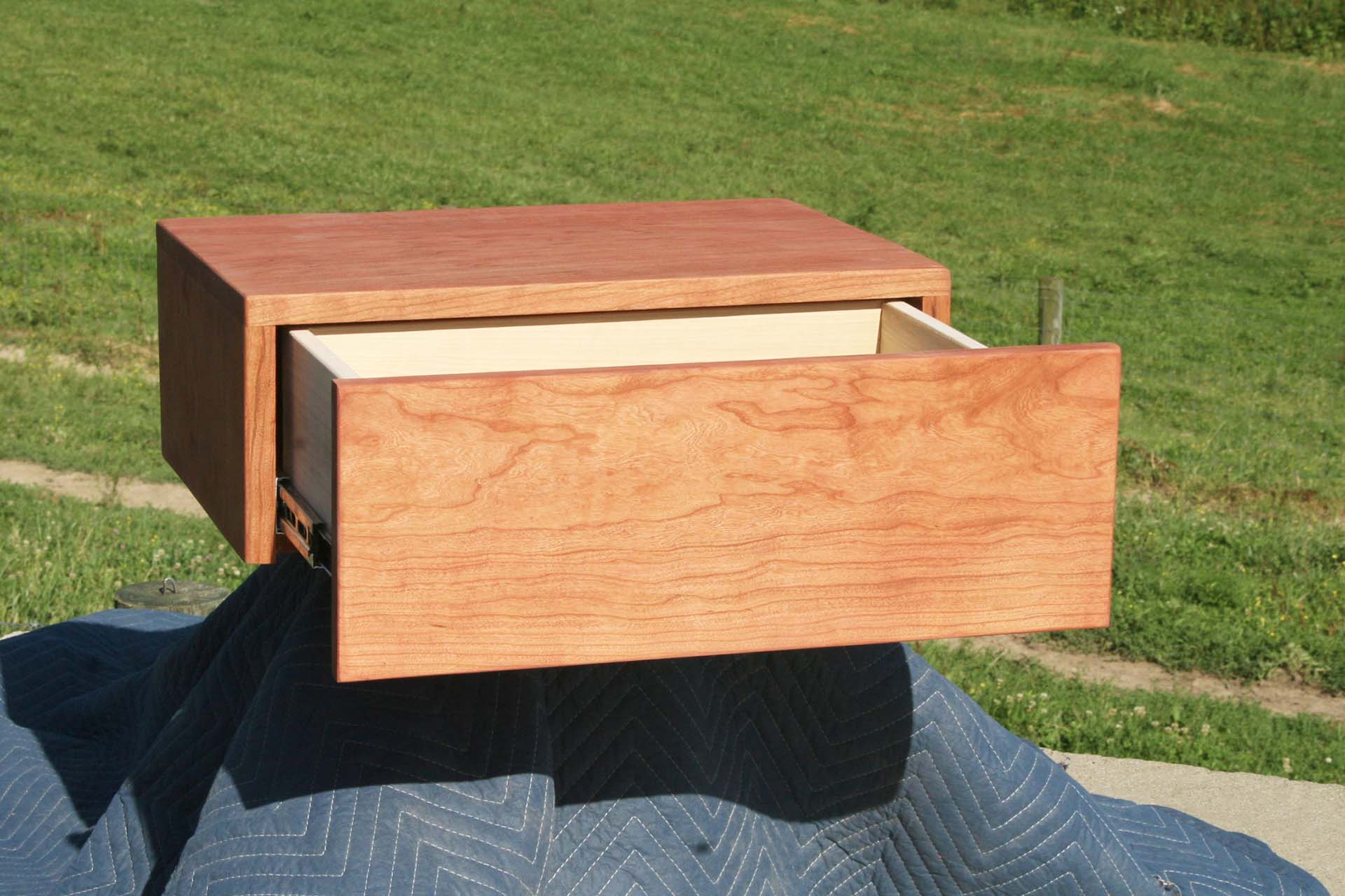 drawer open wall hung side table hardwood