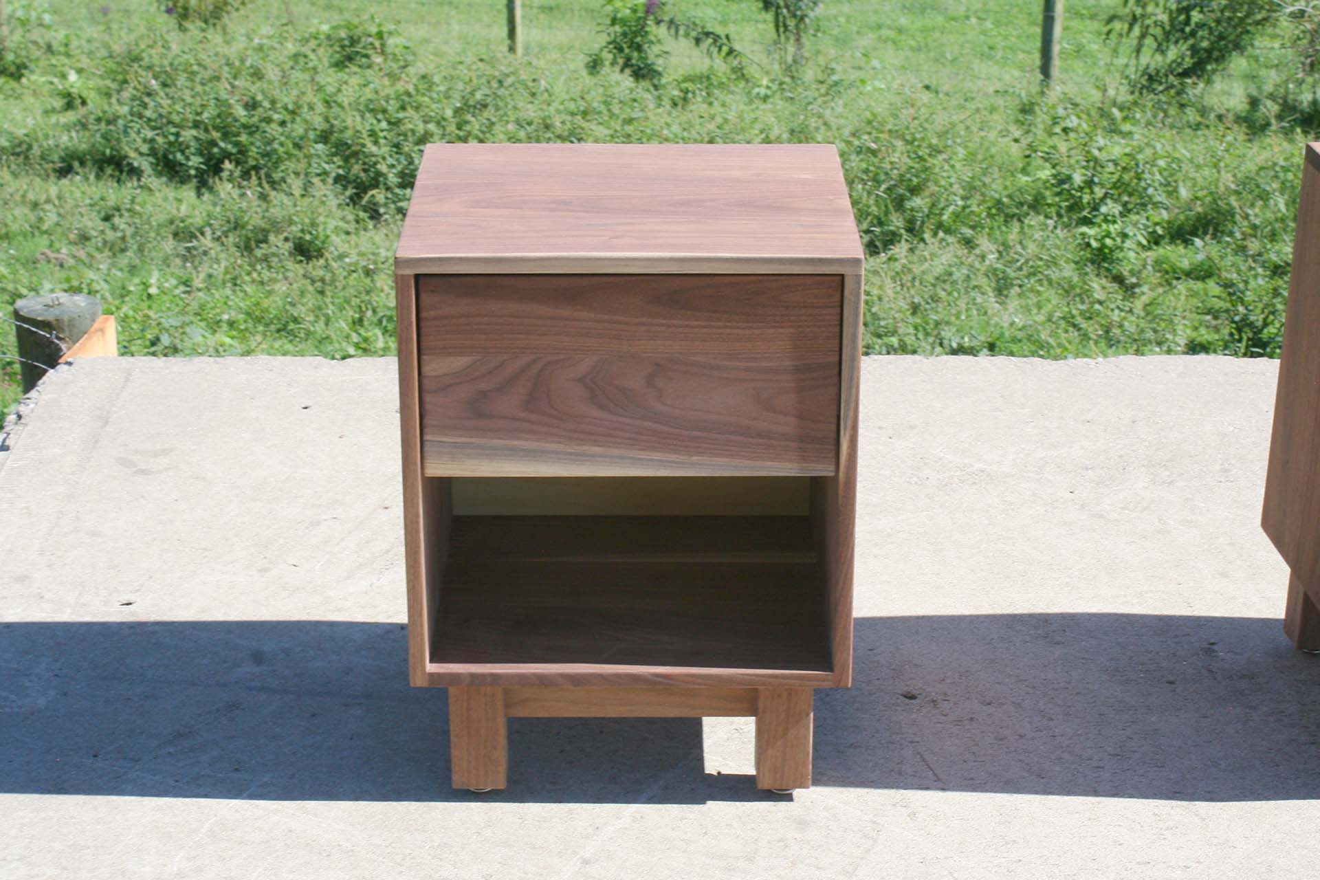 walnut small nightstand with drawer and storage space
