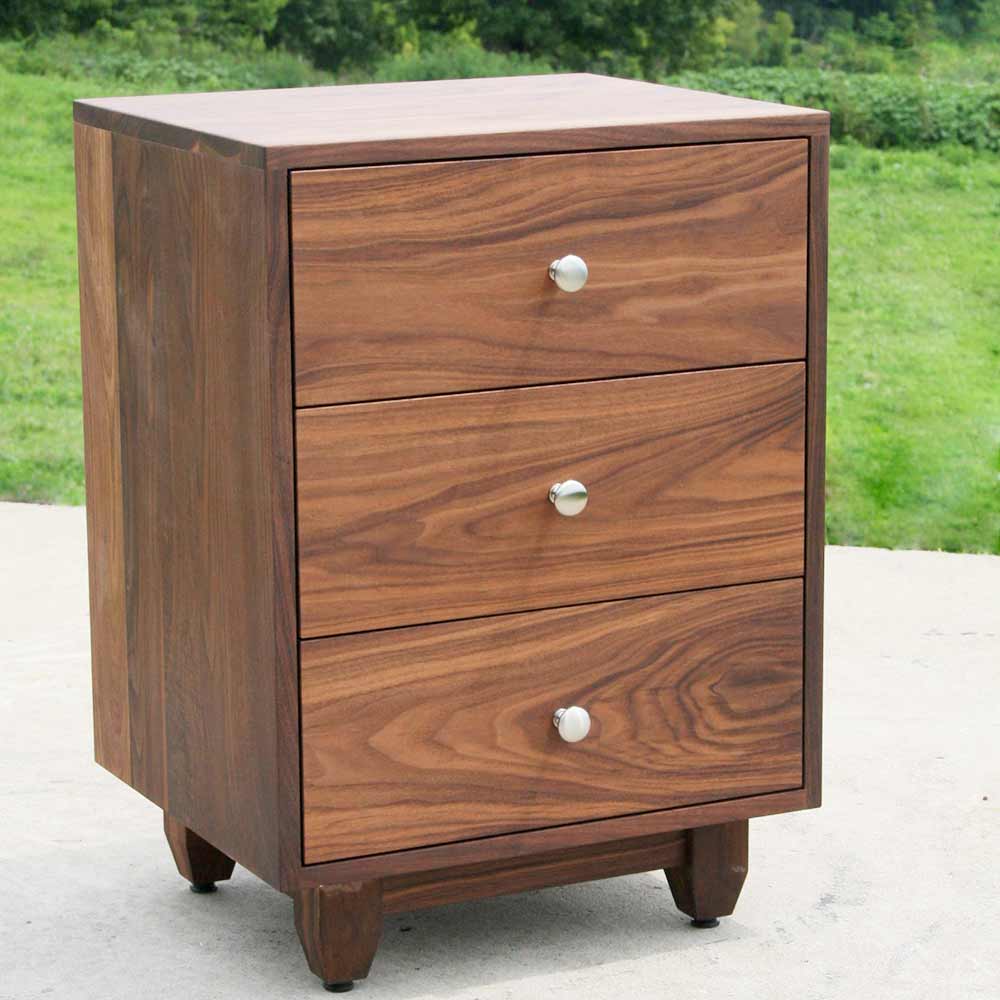 walnut nightstand with 3 drawers