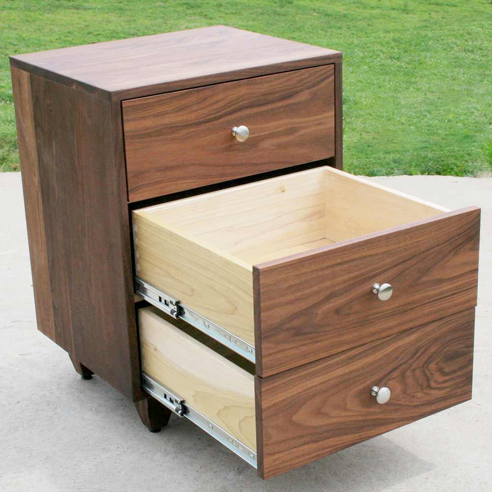 walnut three drawer nightstand