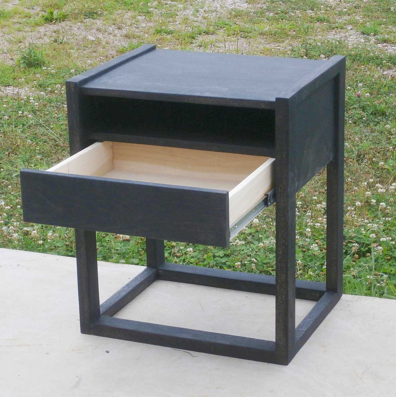 solid hardwood nightstand drawer open