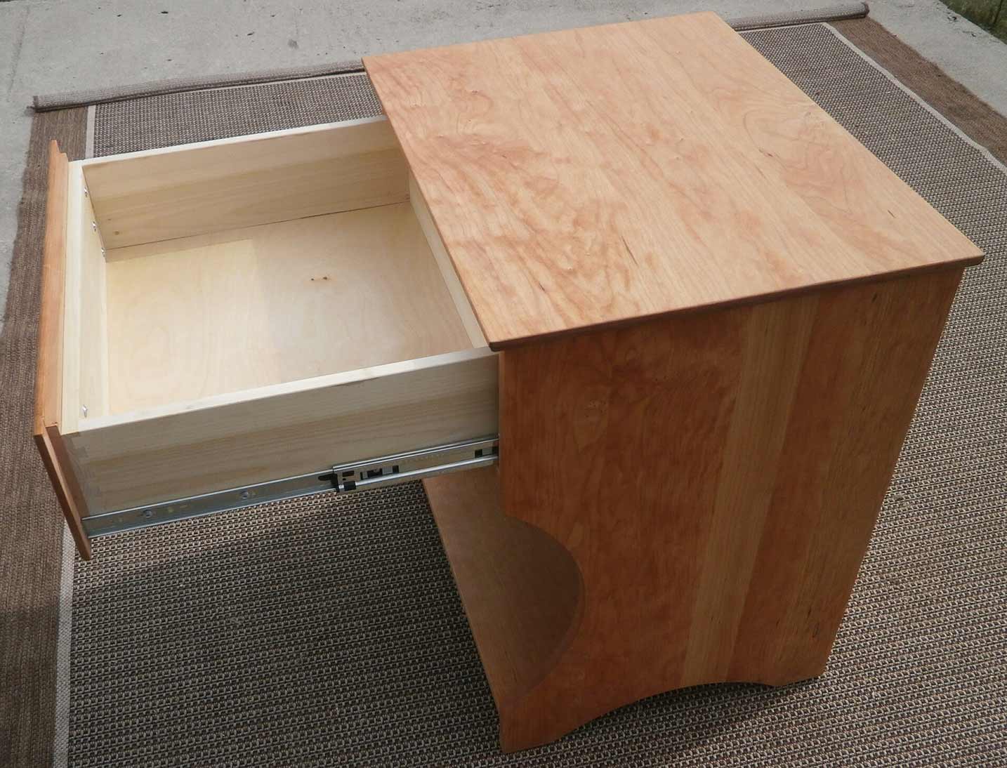 draw open top view bedside table hardwood with cutaway