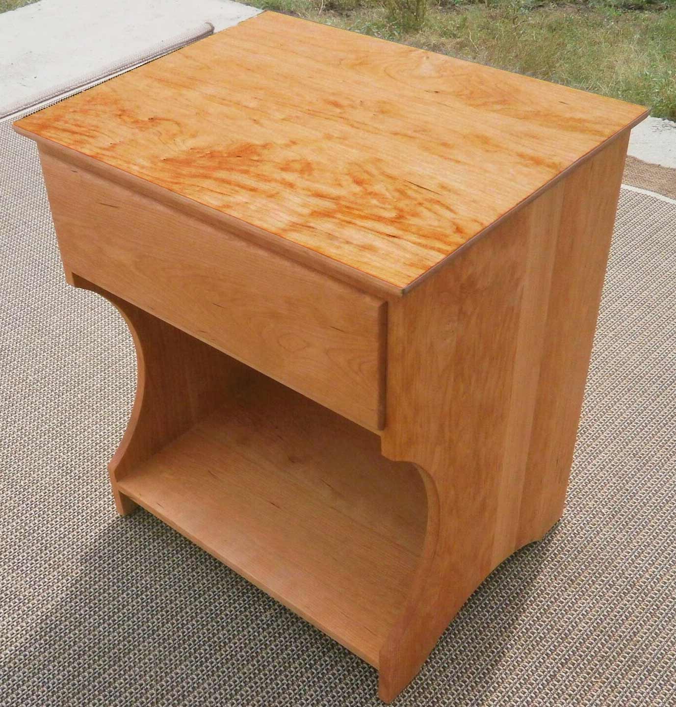 angled view bedside table hardwood with cutaway