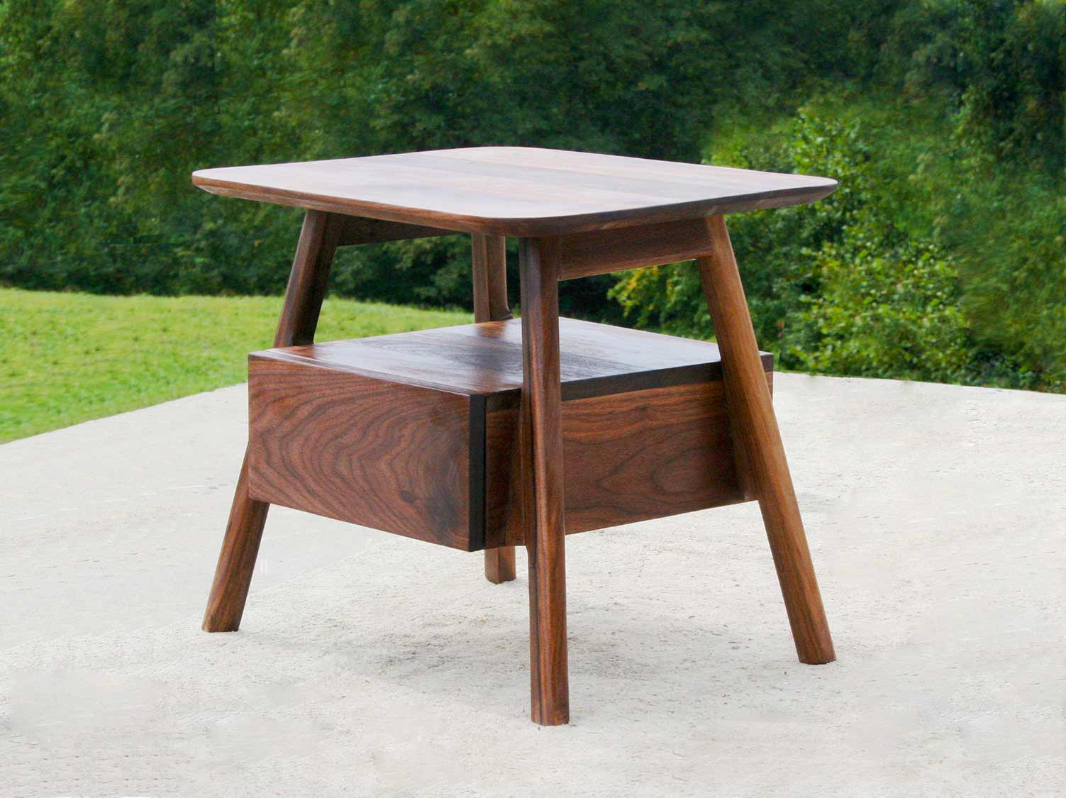 Mid-Century Modern Bedside nightstand with 1 drawer side view