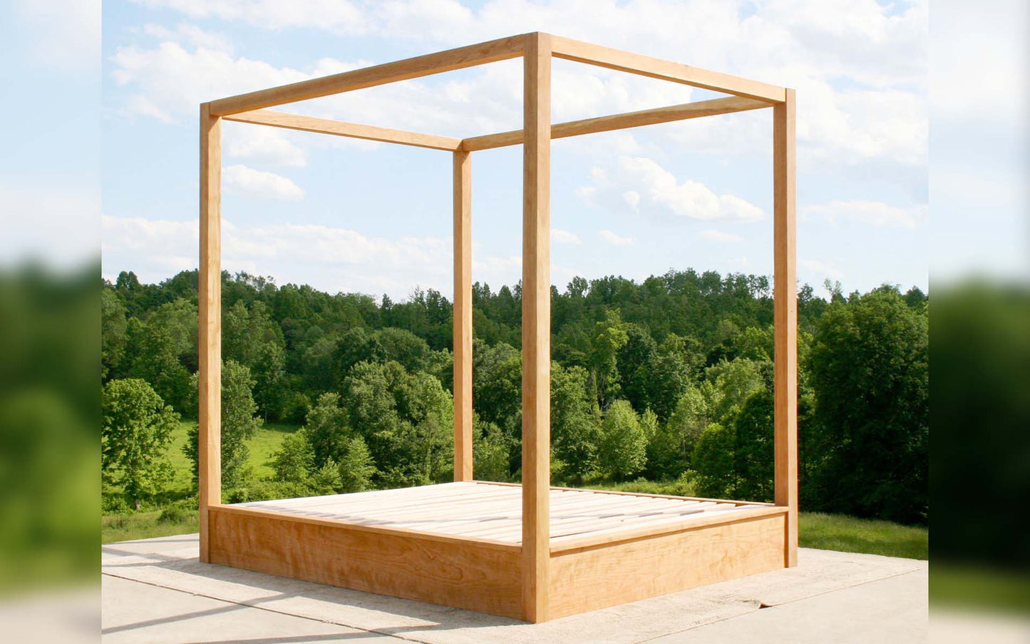 Low Canopy Bed with low platform and large rails wood