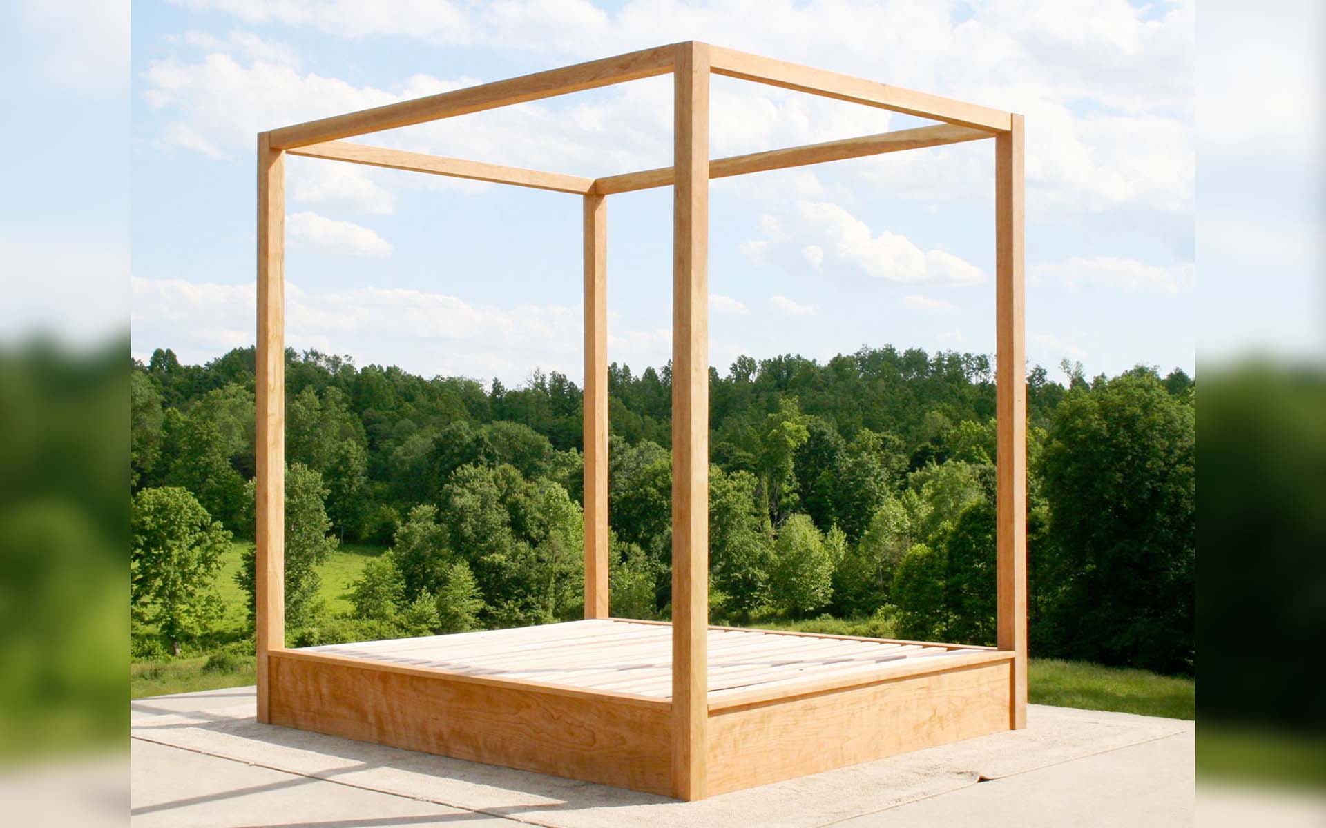 Low Canopy Bed with low platform and large rails wood