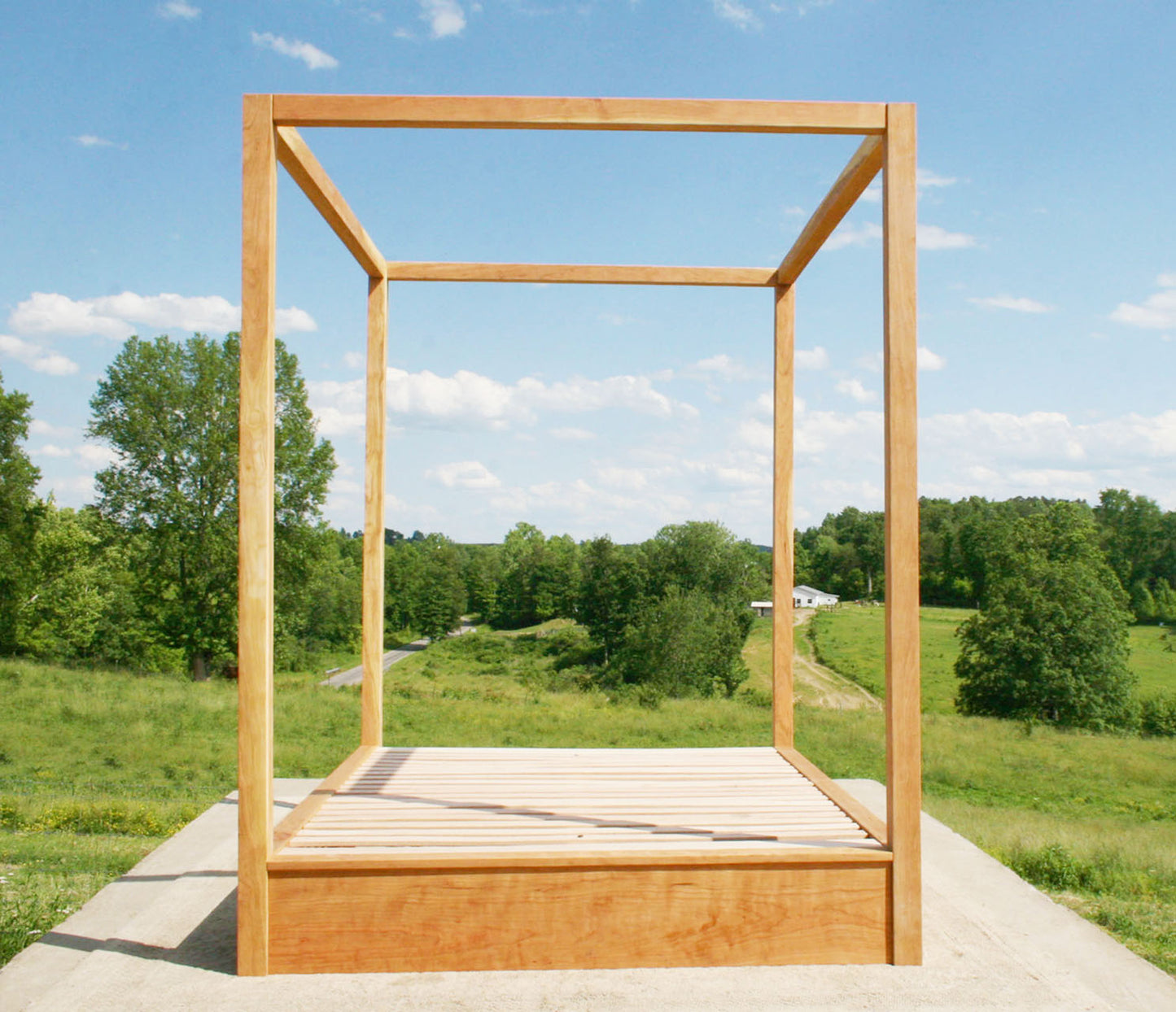 natural Low Canopy Bed with low platform and large rails