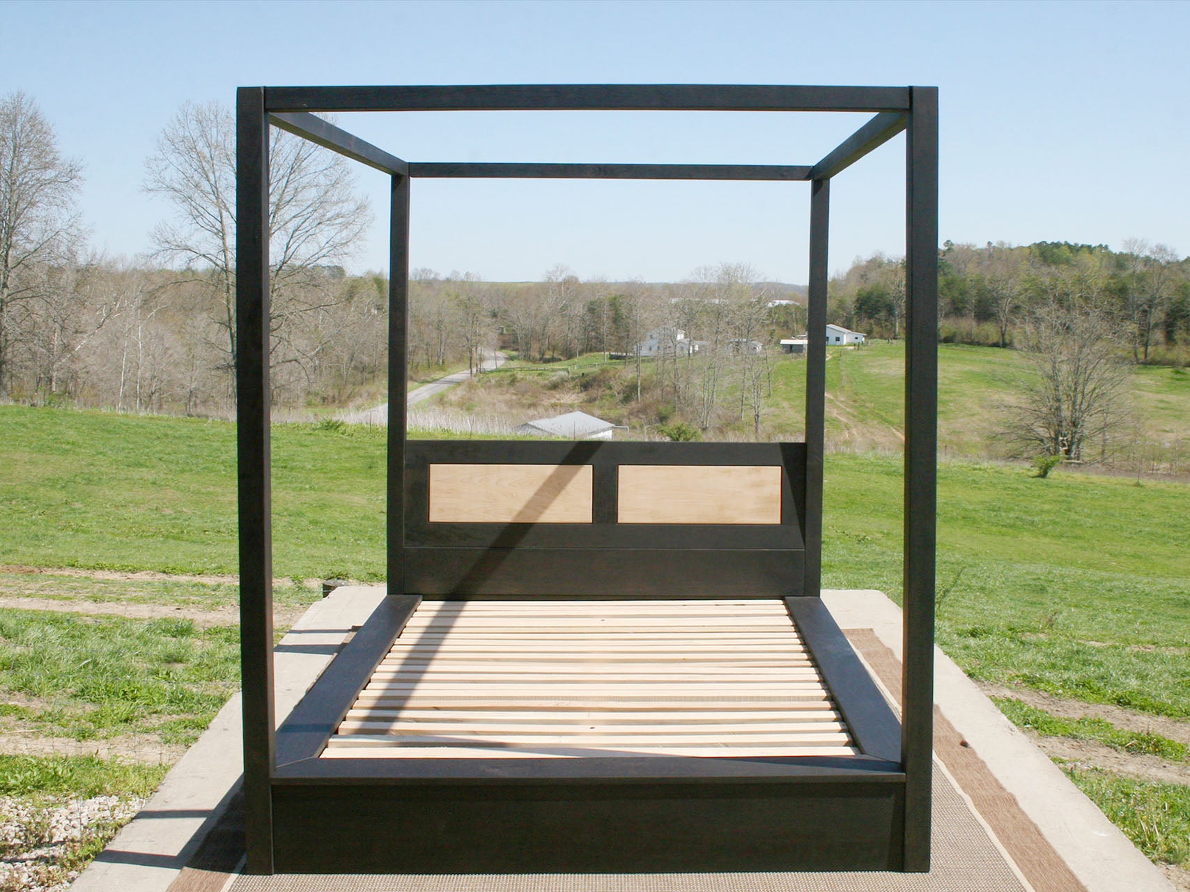 Canopy Bed with angled headboard and large rails front view