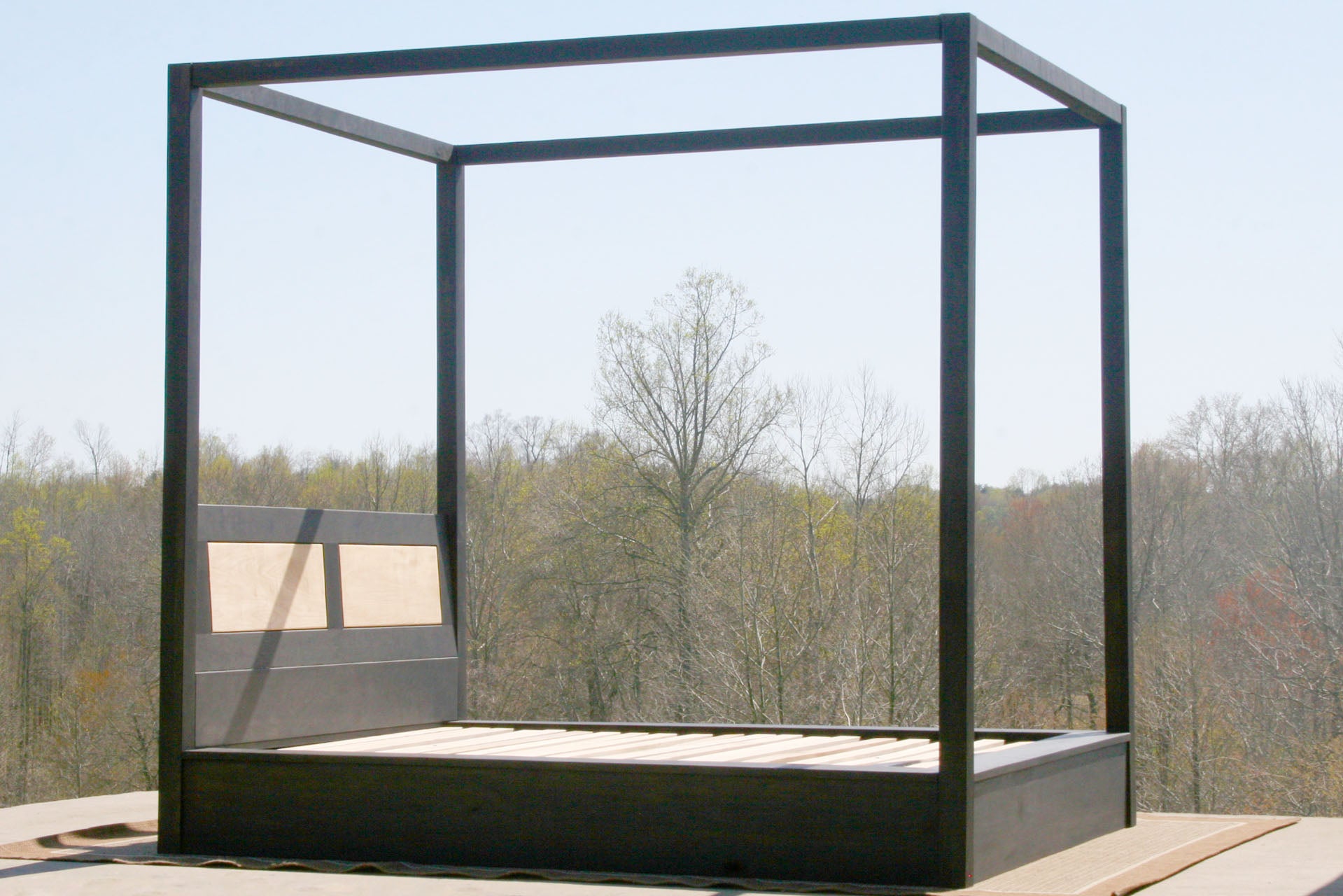 side angled view Canopy Bed with angled headboard and large rails