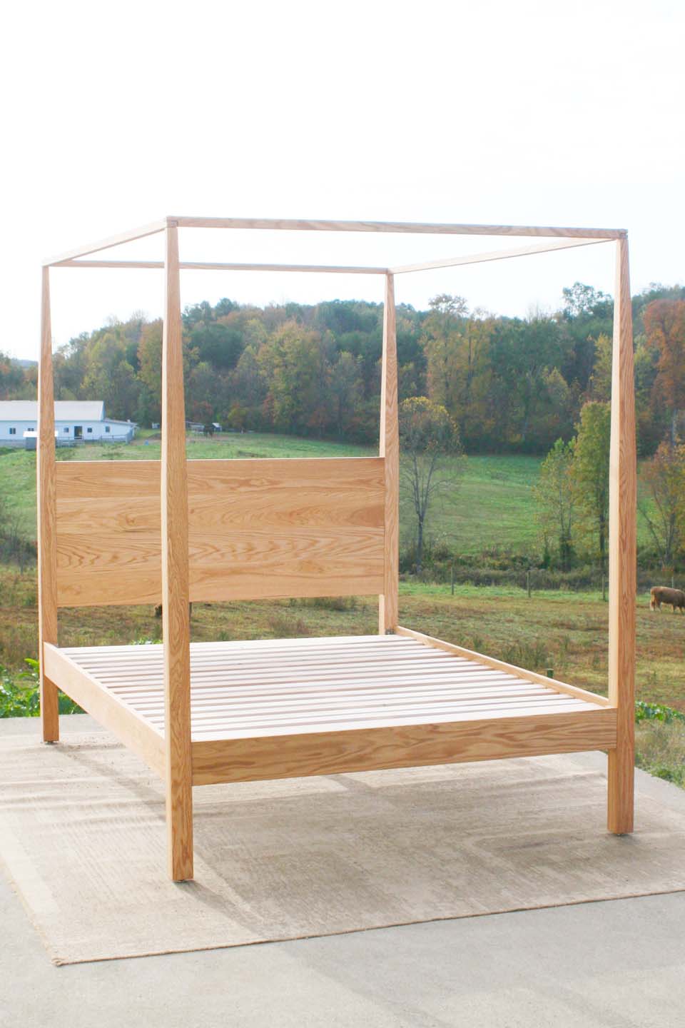 angled view custom Canopy Bed With Tapered Posts and Headboard