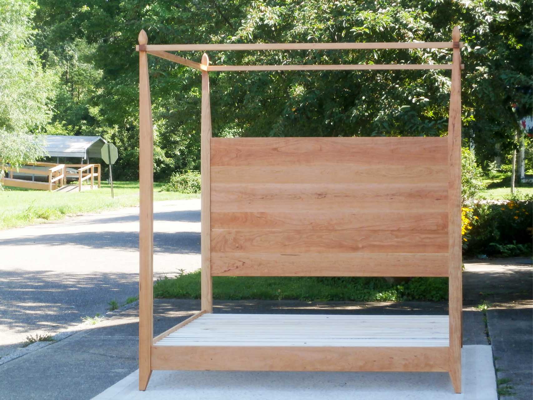 front view natural Canopy Bed with a low platform