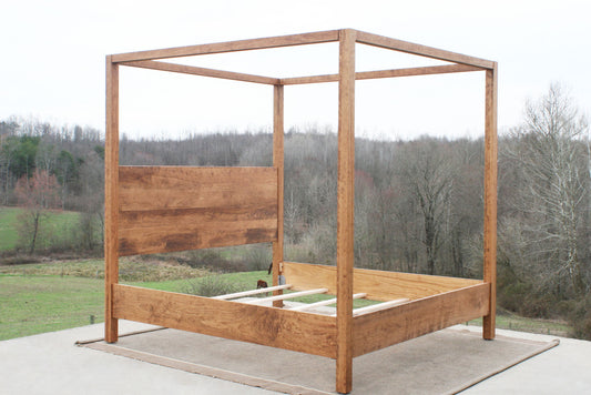 Canopy Bed with a square headboard side angled view