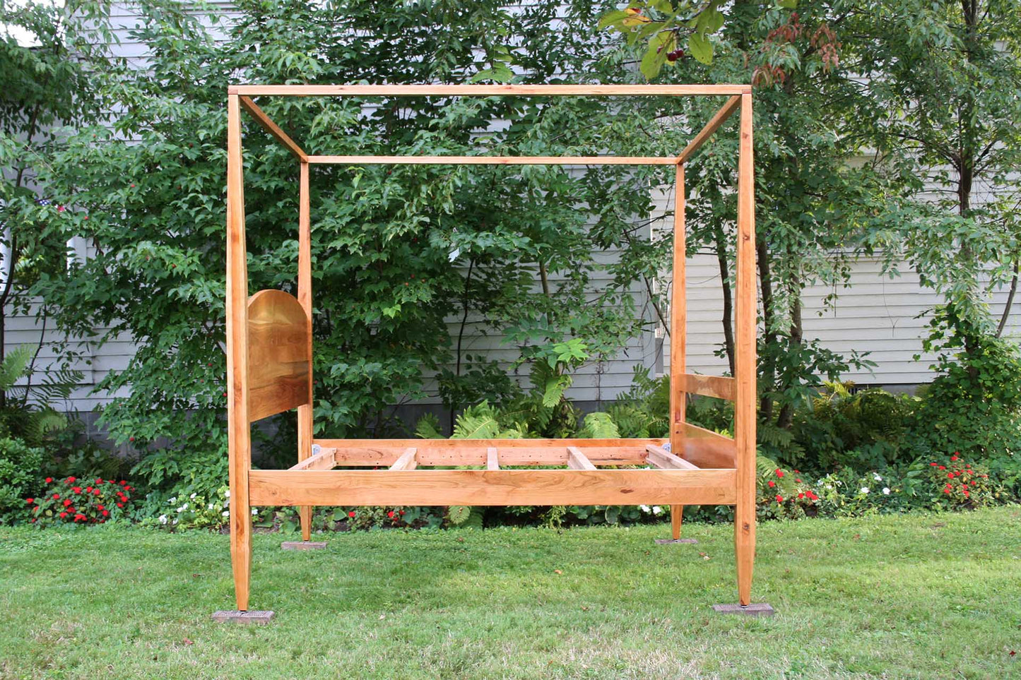 side view canopy bed with tall legs