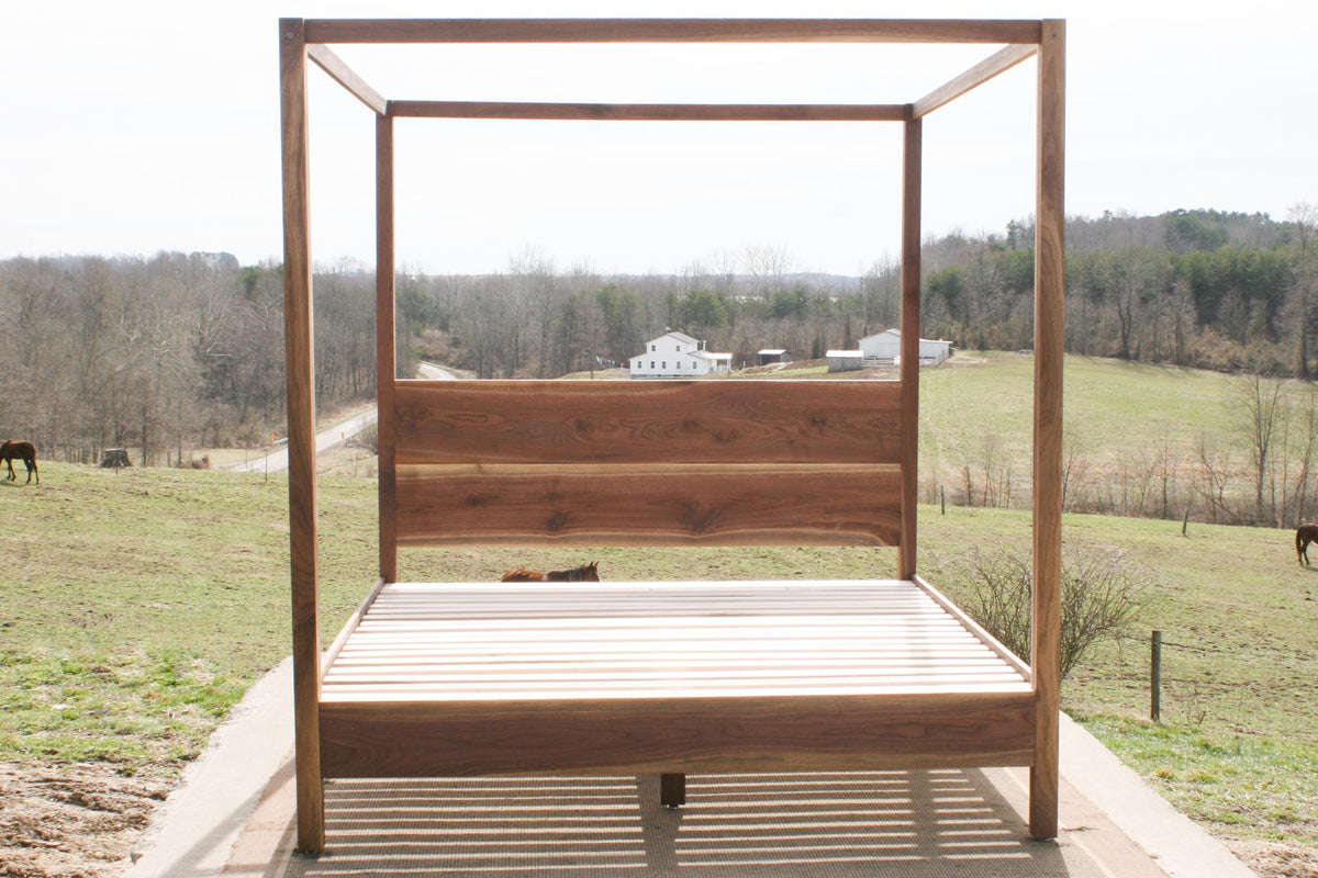 front view Hardwood Canopy Bed King Size Natural Walnut